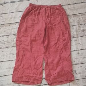 Tahari Terracotta Rust Red Linen Wide Leg Crop Pants L